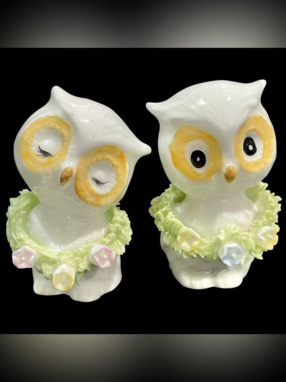 Vintage 1950s Anthropomorphic Napcoware Japan Small Bone China Owl Figurines (2)